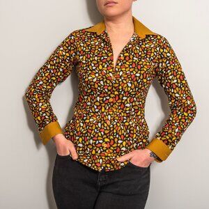 Retro Paisley Orange Yellow and Black Button Down